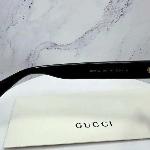 New GUCCI Sunglasses Black Gold Interlocking GG Logo 54-19-140 mm